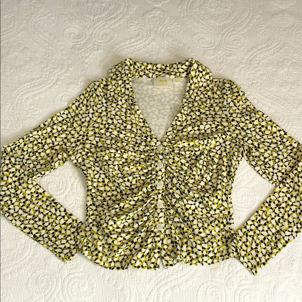 Maeve by Anthropologie Yellow and Black Floral Blouse Size M - Picture 9 of 13